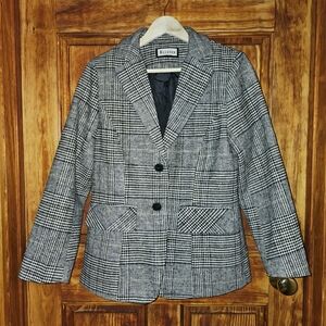 Elleven Gray and Black Plaid Single-Breasted Blazer
